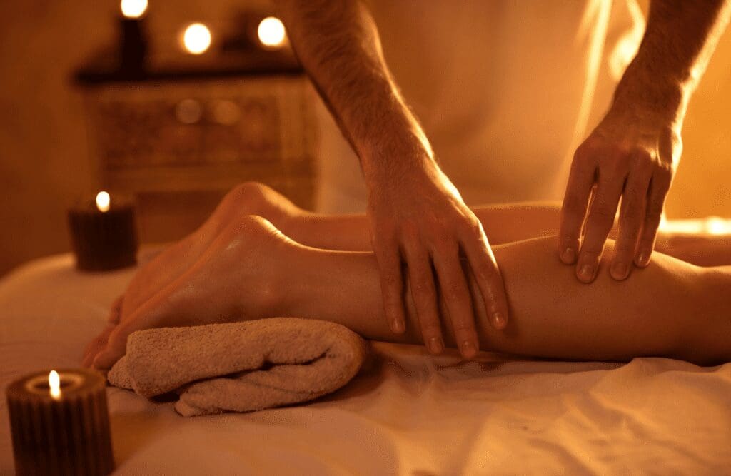 Woman with leg pain receives a Leg Massage Northgate. Remedial Massage. Brisbane Livewell Clinic