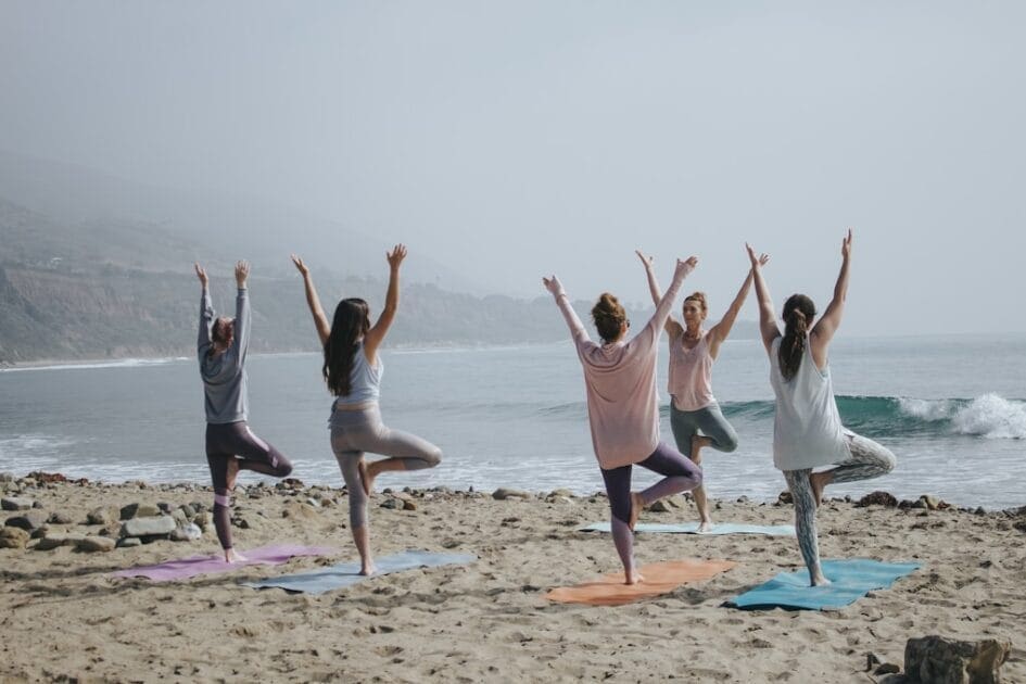 Yoga class on the beach.