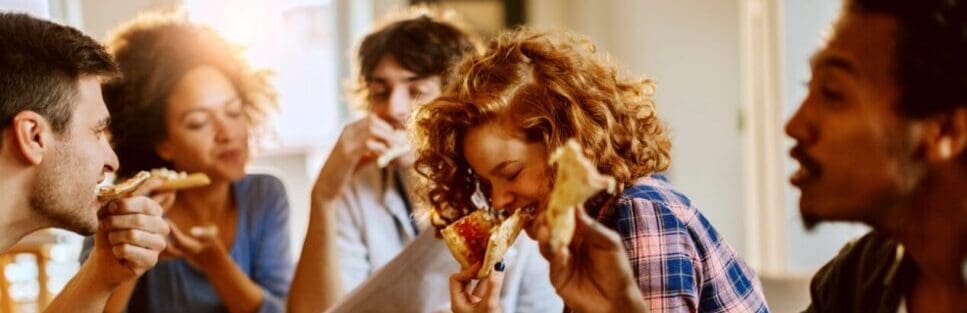 Students eating pizza. Mood & Food. Brisbane Livewell Clinic
