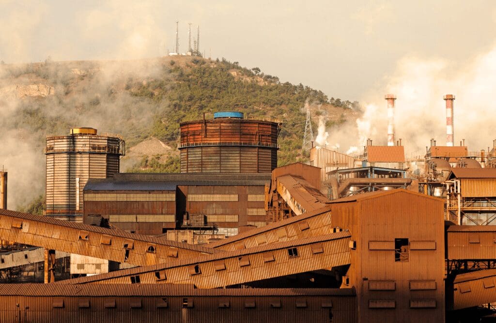 Air pollution coming out from the factory. Toxicity. Brisbane Livewell Clinic