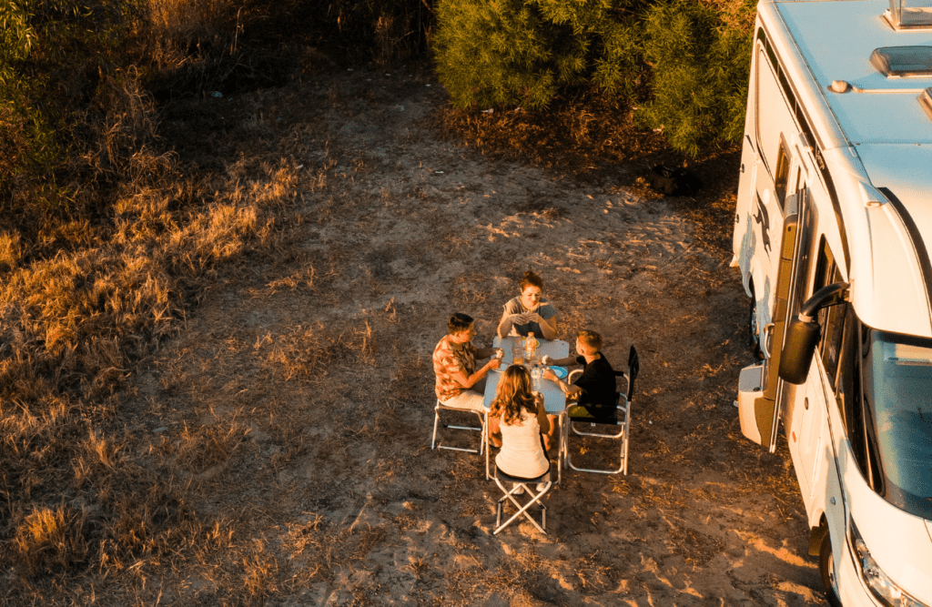 Family gathers outside the camping van. Brisbane Wellbeing. Brisbane Livewell Clinic