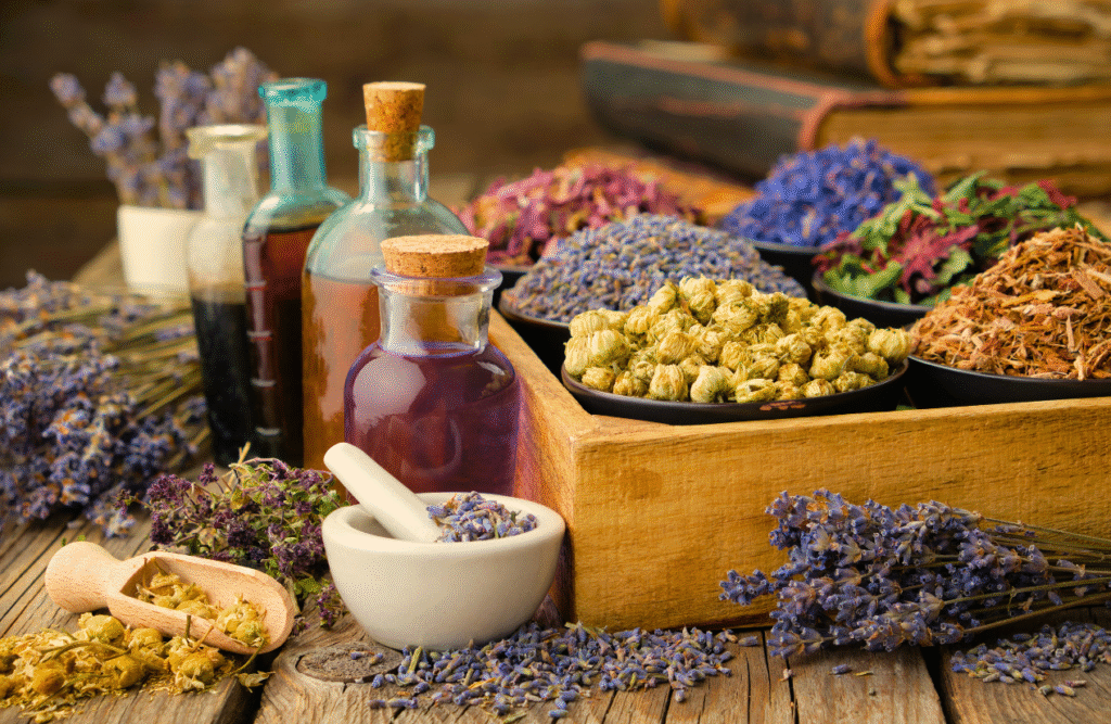 Bottles of Liquid Medicinal Herbs. Natural Dispensary. Brisbane Livewell Clinic