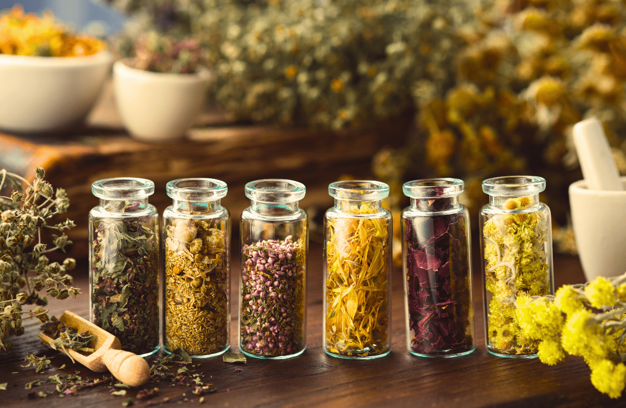 Glass Bottles of Medicinal Herbs. Nicole Odlum - Clinical Naturopath and Clinical Nutritionist