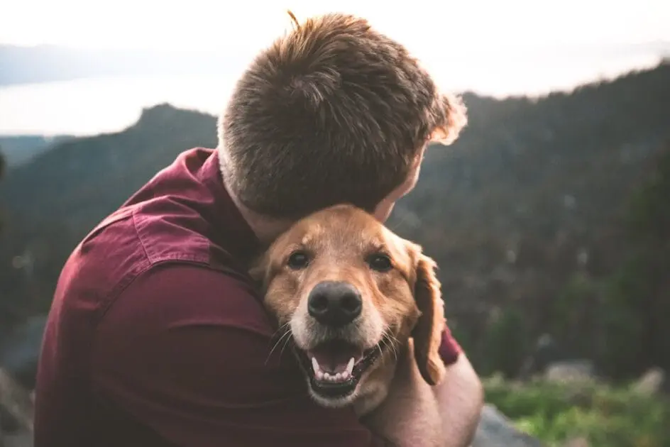 Photo of man hugging dog. Brisbane Livewell Clinic near Ipswich, Queensland