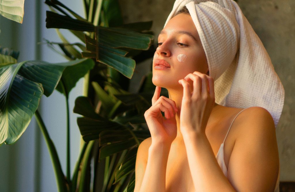 Woman doing her skin care routine. Collagen Supplement Australia. Skin health. Lymphatic massage for cellulite. Lymphatic massage and cellulite. Brisbane Livewell Clinic
