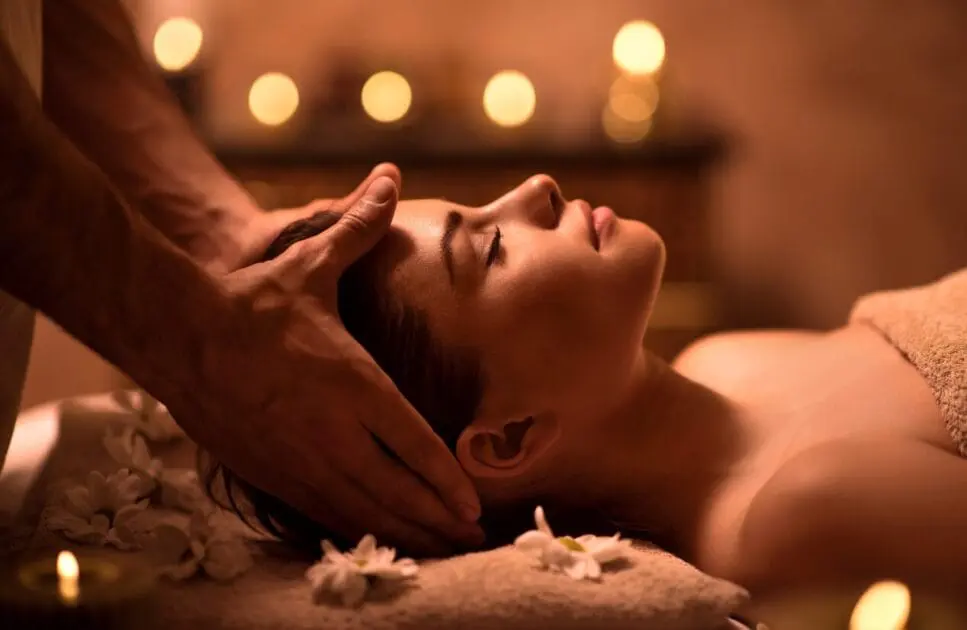 Woman receiving a relaxing and healing Indian Head Massage Wavell Heights. Head Massage. Indian Head Massage Brisbane. Brisbane Livewell Clinic